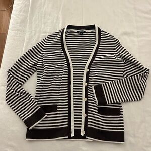 Lands' End Brown and White Striped Cardigan